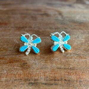 Zuni Turquoise Dragonfly Sterling Silver Stud Earrings